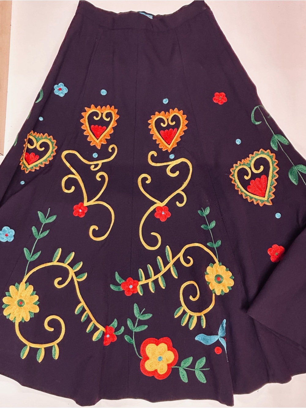 Rick Rageous Ltd. Custom Embroidered Deep plum Floral A-Line Skirt Rodeo Queen